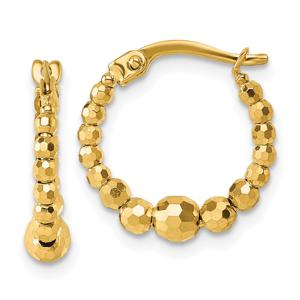 14K Gelbgold Poliert Diamantiert Abgestuft Gekugelt Creolen