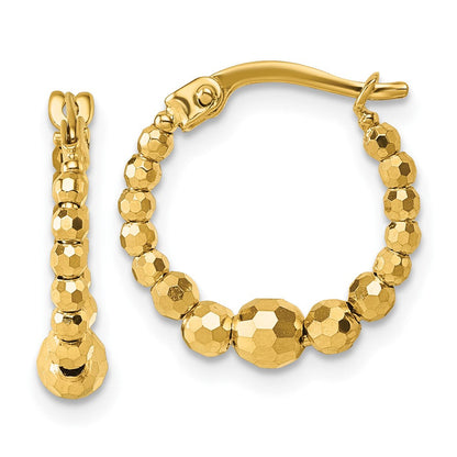 14K Gelbgold Poliert Diamantiert Abgestuft Gekugelt Creolen