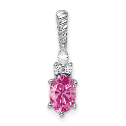 14K Weißgold Diamant und 7x5 Oval October/im Labor Erzeugt Rosa Saphir Gedreht Kette Anhänger