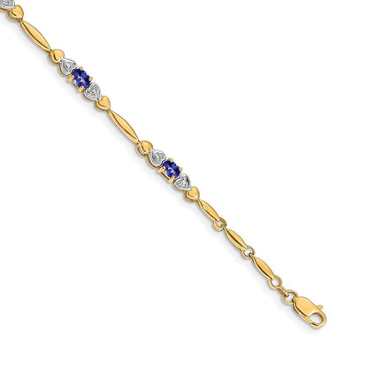 14K Gelbgold Komplett Diamant und Oval Tansanit Herz Design 7 Zoll Armband