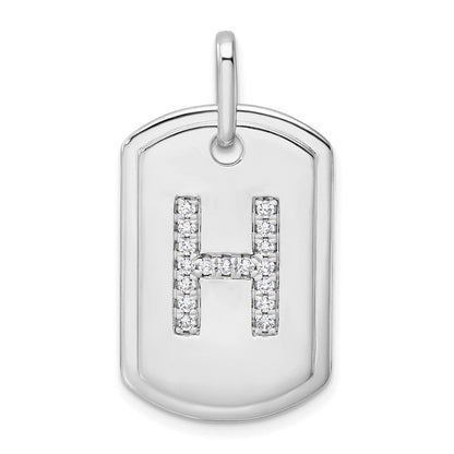 14K Weißgold Diamant-Buchstabe-H-Dog-Tag-Charm