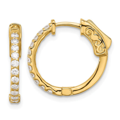 14K Gelbgold.44 Karat Diamant Rund Creole mit Sicherheits Verschluss Ohrringe