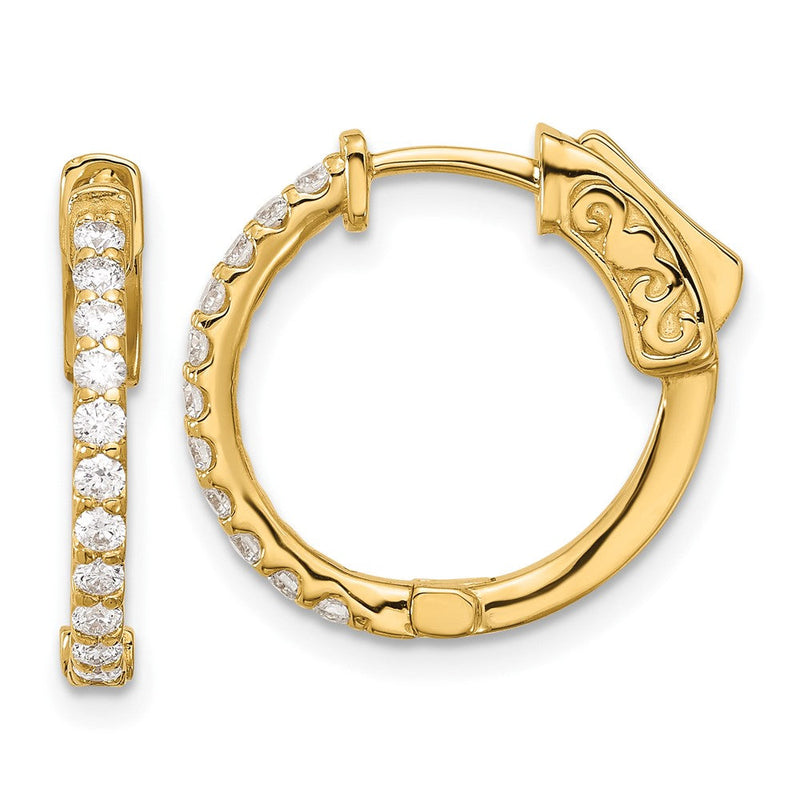 14K Gelbgold.44 Karat Diamant Rund Creole mit Sicherheits Verschluss Ohrringe