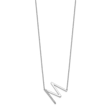 14K Weißgold Seitlich Diamant Initiale M 18 Zoll Halskette