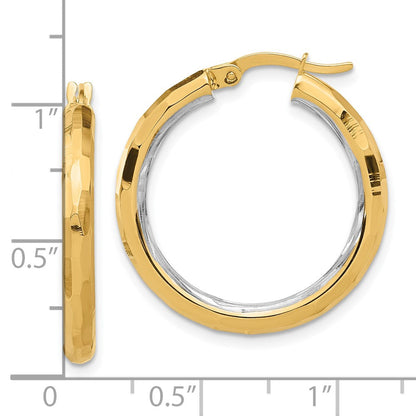 14K Gelbgold mit Rhodium Poliert und Diamantiert Creolen