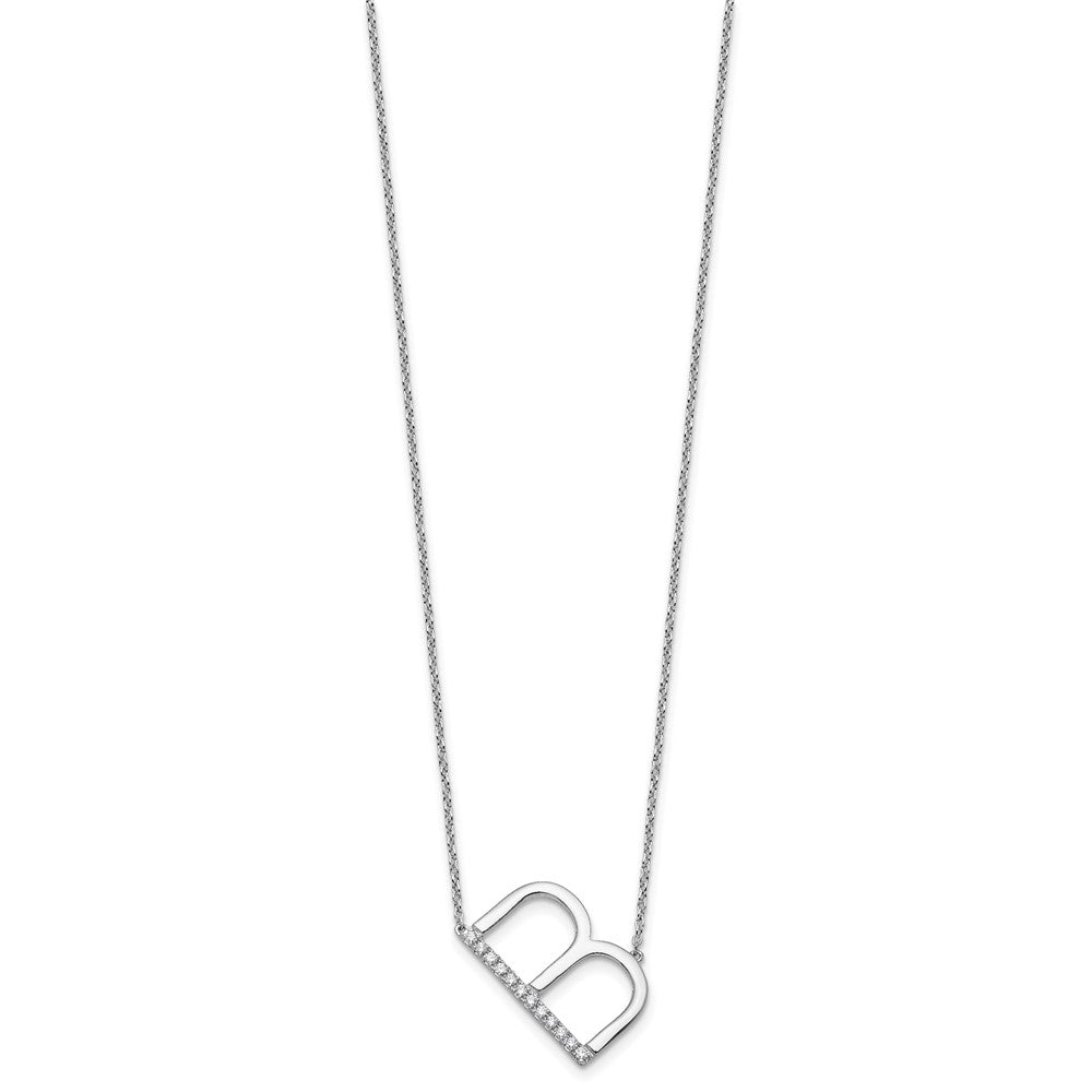 14K Weißgold Seitlich Diamant Initiale B 18 Zoll Halskette