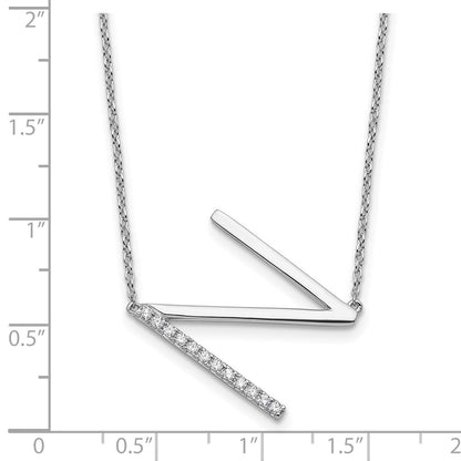 14K Weißgold Seitlich Diamant Initiale N 18 Zoll Halskette