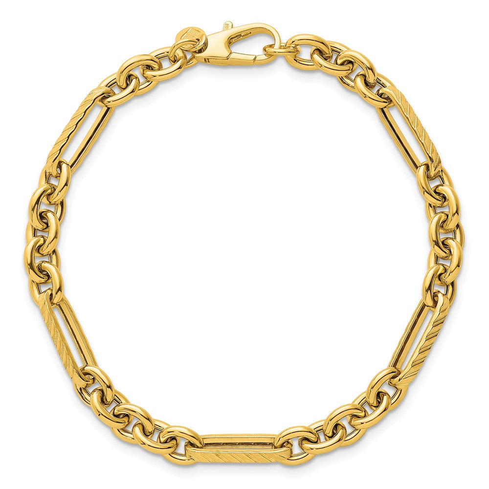 14K Gelbgold Poliert und Strukturiert 4.9mm Oval und Rund Glieder Gliederarmband