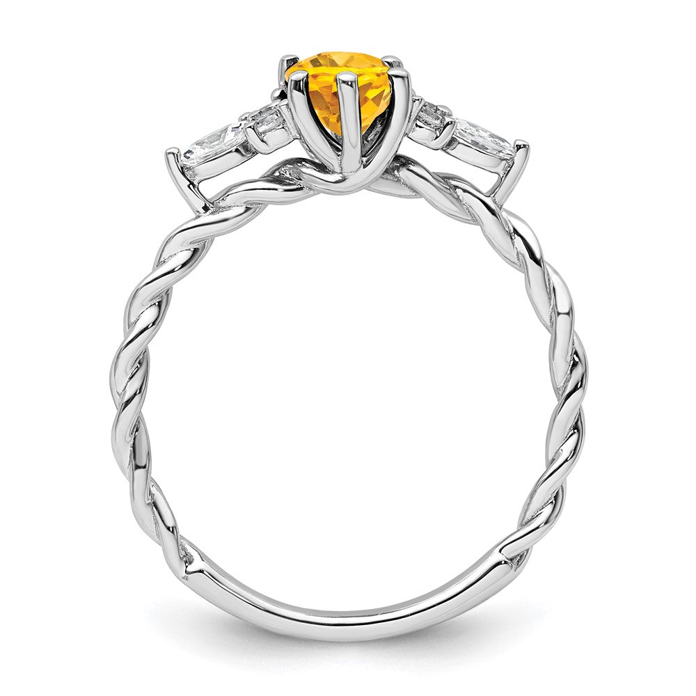14K Weißgold Ring mit Diamant und ovalem Citrin (November) 7x5, gedreht, Größe 7
