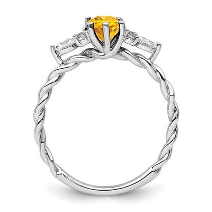 14K Weißgold Ring mit Diamant und ovalem Citrin (November) 7x5, gedreht, Größe 7