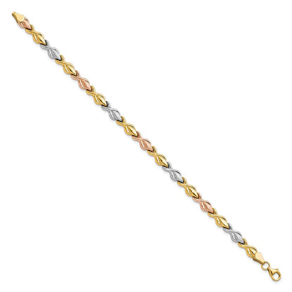 10K Tricolor Gold Tricolor Poliert und Gebürstet Glieder Armband