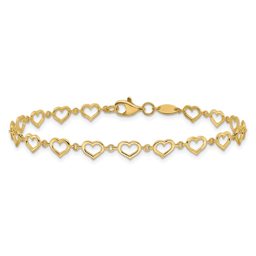 14K Gelbgold Poliert Offen Herz Glieder 7.5 Zoll Armband