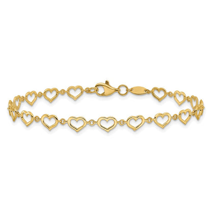 14K Gelbgold Poliert Offen Herz Glieder 7.5 Zoll Armband