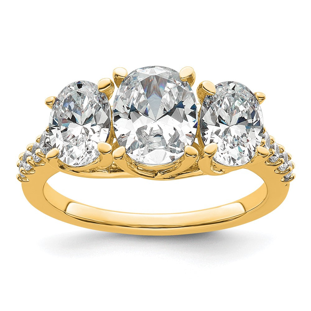 14K Gelbgold Verlobungsring mit 0,2 ct. Labor gezüchtetem Diamant VS+ F+ im Ovalschliff, Semi-Mount, Drei-Steine