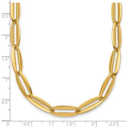 14K Gelbgold Poliert 7mm Lang Oval Glieder 18 Zoll Halskette
