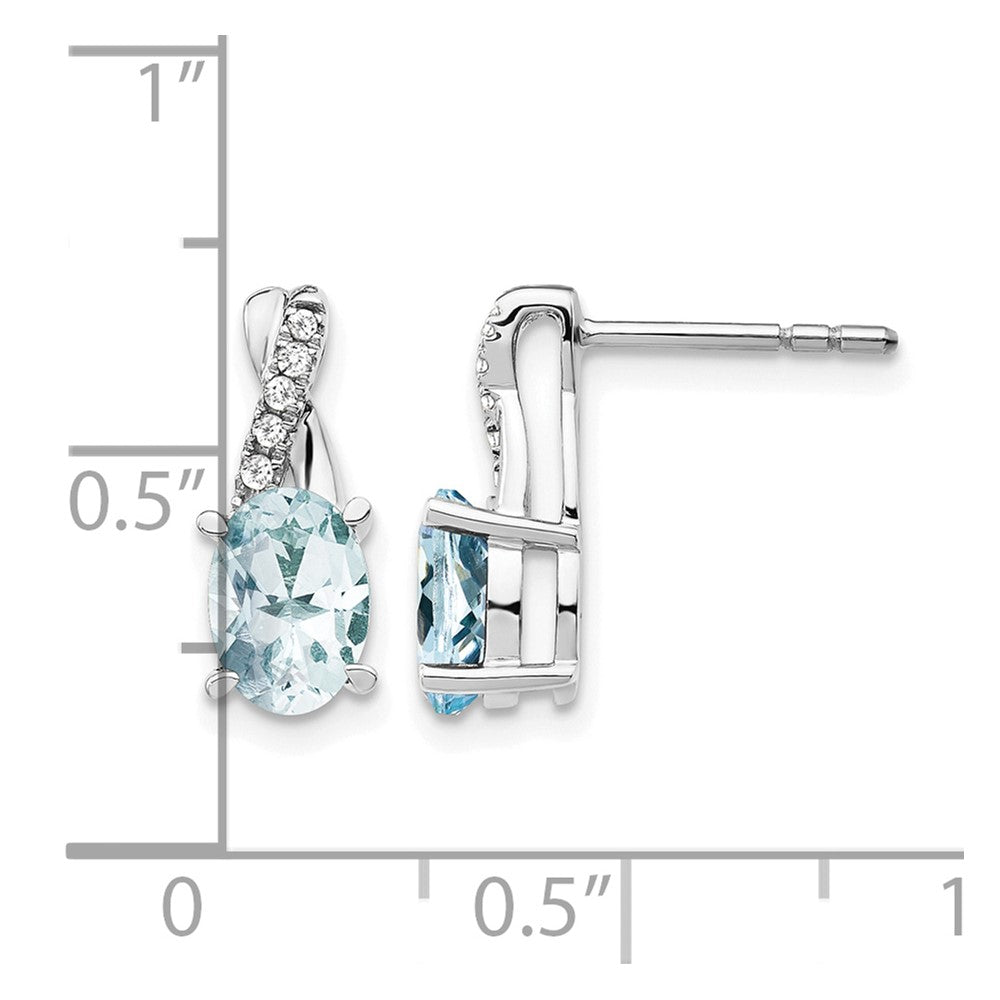 14K Weißgold Ohrringe mit ovalem Aquamarin (7x5 mm) und Diamanten
