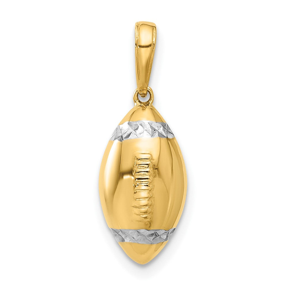 14K Gelbgold und Rhodium Diamant-geschliffener 3D-Football-Anhänger