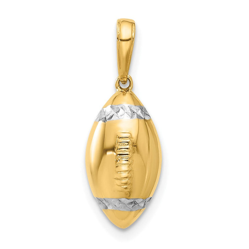 14K Gelbgold und Rhodium Diamant-geschliffener 3D-Football-Anhänger