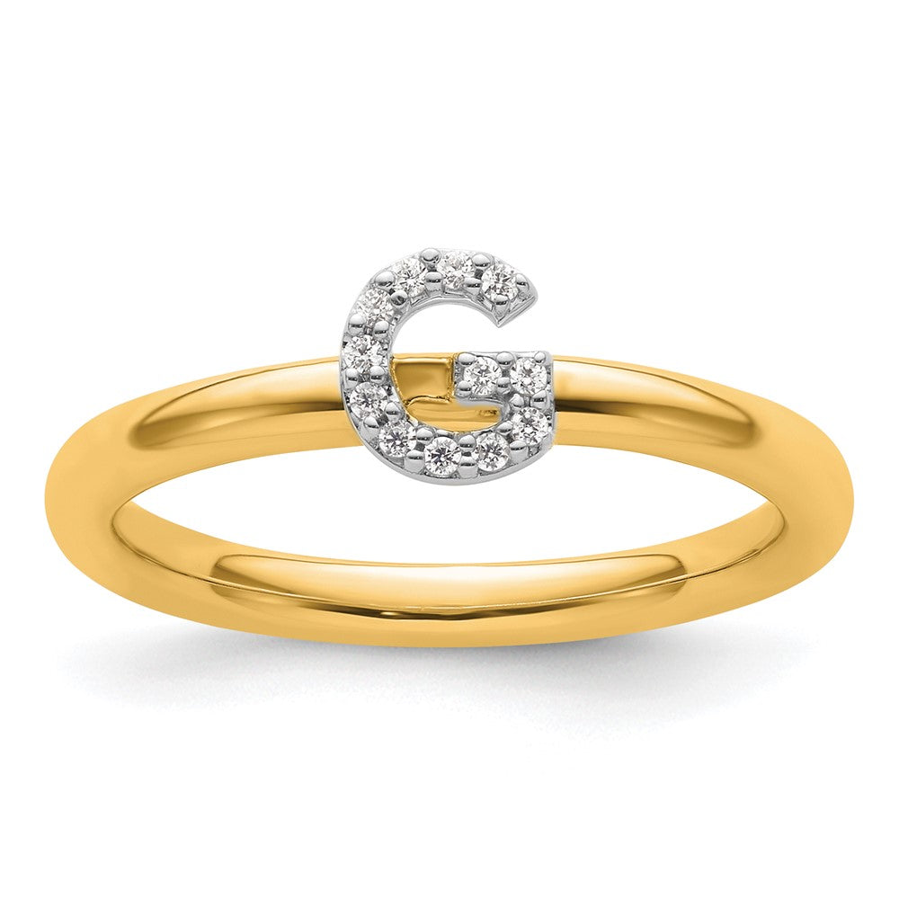 14K Gelbgold Stapelbar Diamant Initiale G Größe 7 Ring