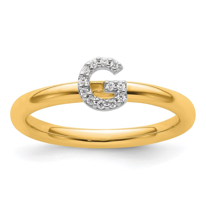 14K Gelbgold Stapelbar Diamant Initiale G Größe 7 Ring