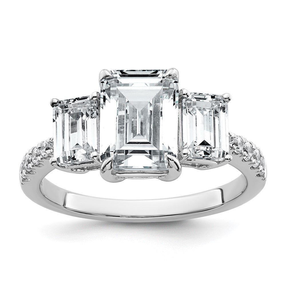 14K Weißgold Verlobungsring mit 3 3/8K im Labor gezüchteten Diamanten VS/SI+ G+ im Emerald-Schliff, zertifiziert, komplett, 3 Steine