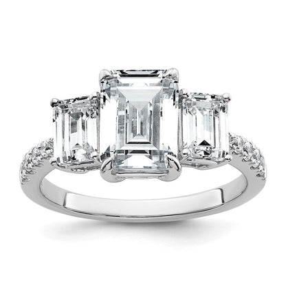 14K Weißgold Verlobungsring mit 3 3/8K im Labor gezüchteten Diamanten VS/SI+ G+ im Emerald-Schliff, zertifiziert, komplett, 3 Steine
