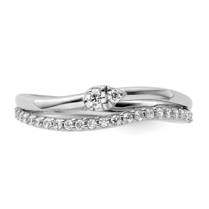 Ring aus 14K Weißgold poliert mit Diamant, doppelter Ehering, Fashion-Ring