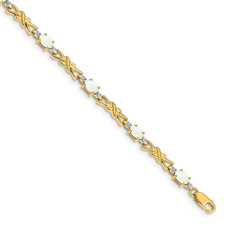 14K Gelbgold Komplett Diamant und Oval Opal X-design 7.25 Zoll Armband