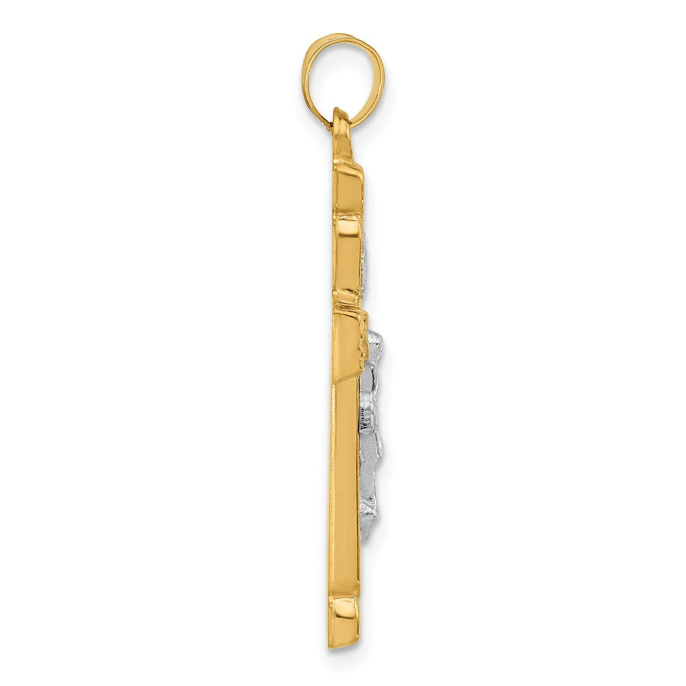 14K Bicolor Gold Hohl Inri Kruzifix Anhänger
