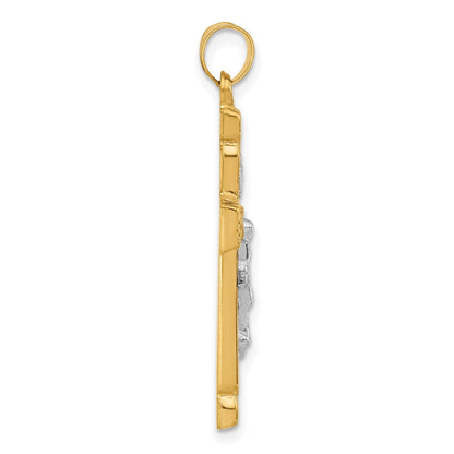 14K Bicolor Gold Hohl Inri Kruzifix Anhänger
