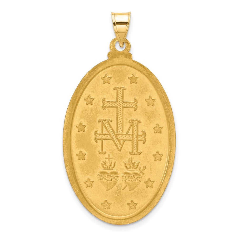 14K Gelbgold Poliert und Satiniert Massiv Groß Wundertätig Medaille Oval Anhänger