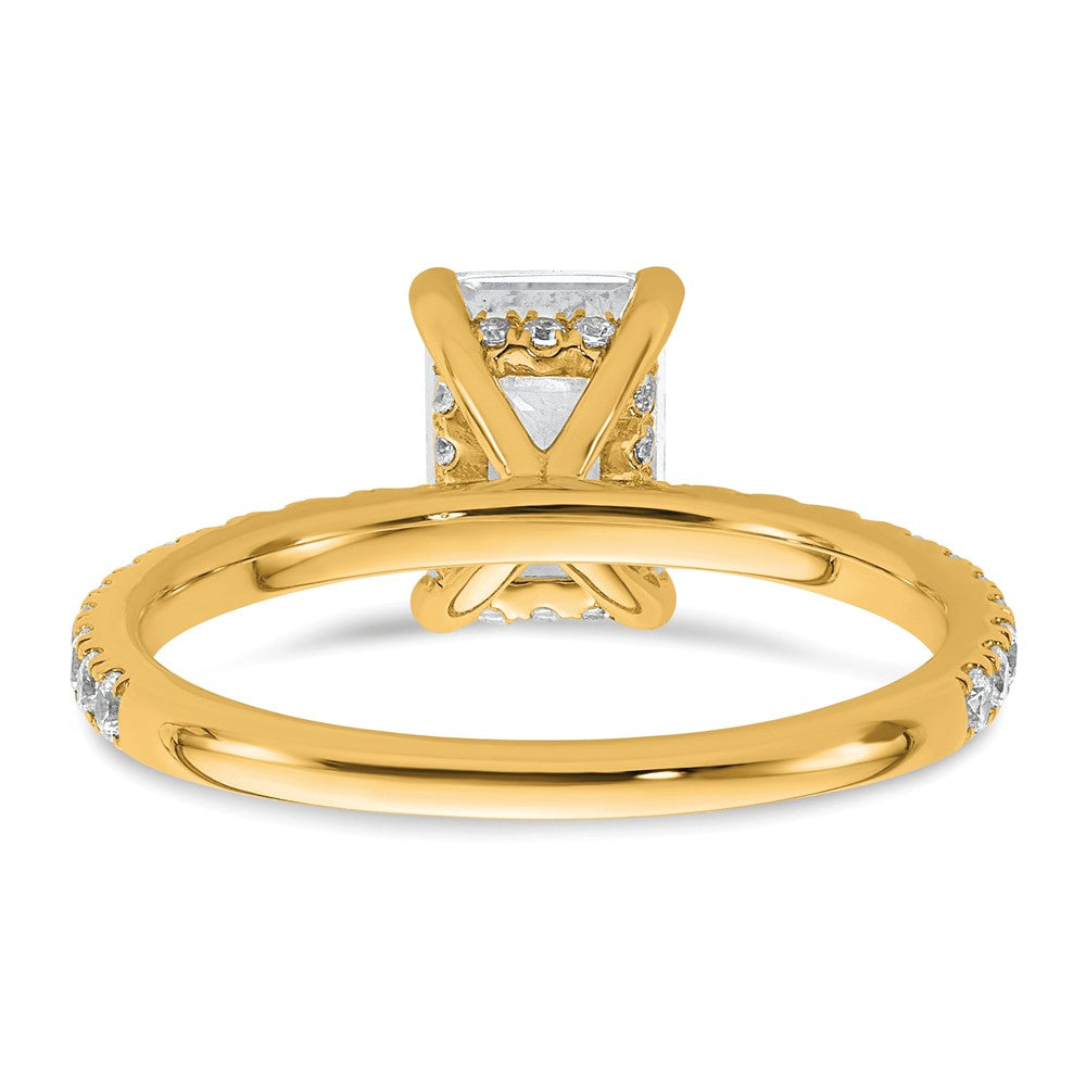 14K Gelbgold Verlobungsring mit 2K zertifiziertem, im Labor gezüchtetem Diamanten VS+ F+, Smaragdschliff, komplettem Solitär mit Flair