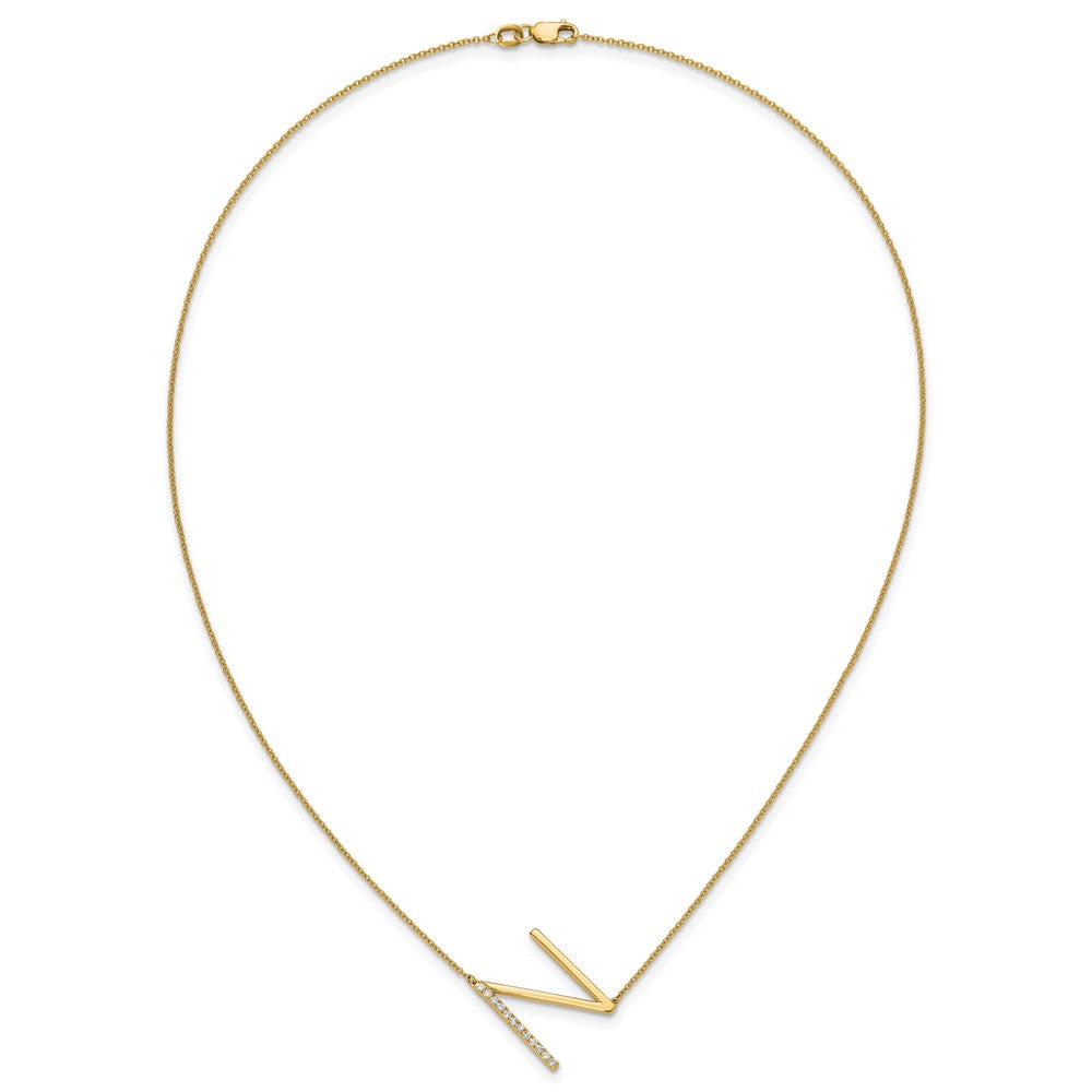 14K Gelbgold Seitlich Diamant Initiale N 18 Zoll Halskette