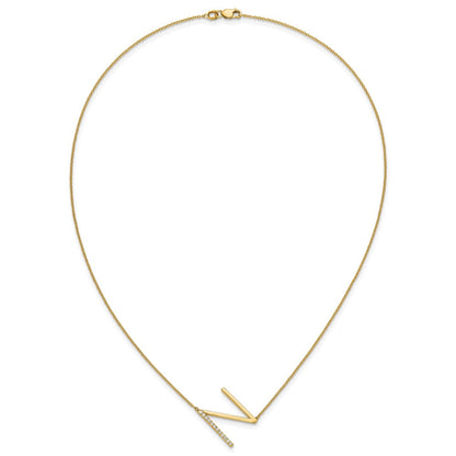 14K Gelbgold Seitlich Diamant Initiale N 18 Zoll Halskette