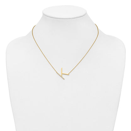 14K Gelbgold Seitlich Diamant Initiale K 18 Zoll Halskette