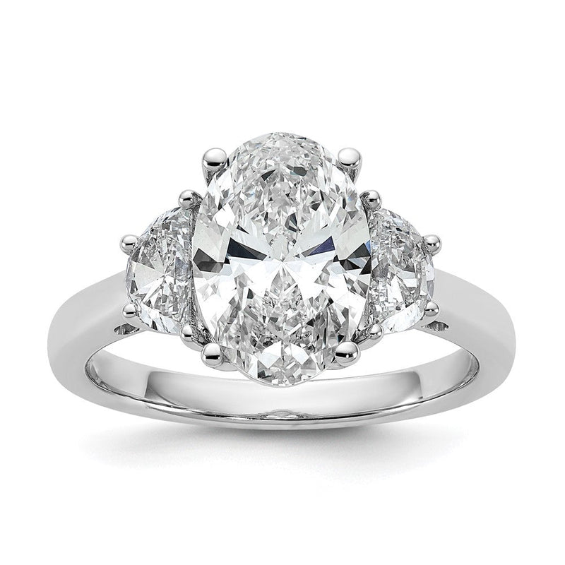 14K Weißgold 5/8 Karat Im Labor Gezüchtet Diamant Vs/si+ G+ Halb Mond und 2 1/2 Karat Oval Mittig Halbfassung Dreistein Verlobungsring