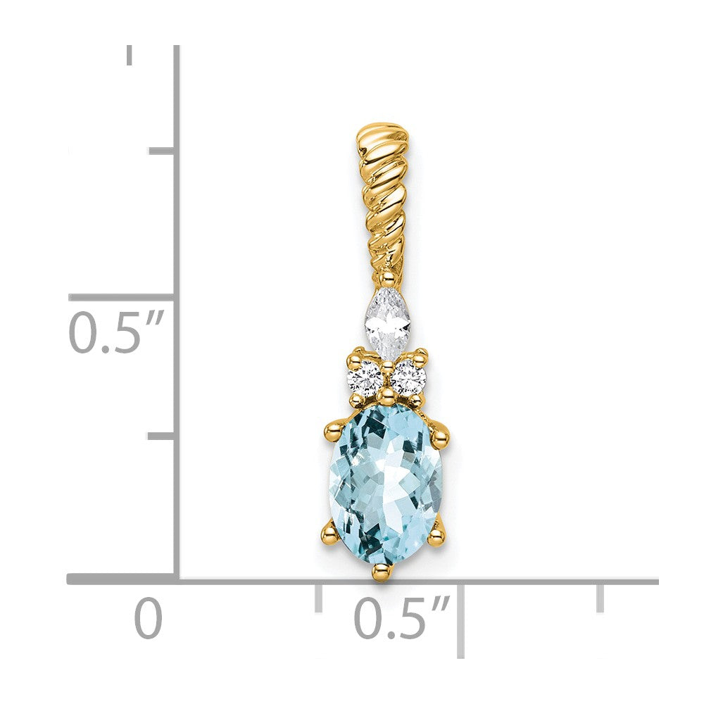 14K Gelbgold Diamant und 7x5 Oval March/aquamarine Gedreht Kette Anhänger