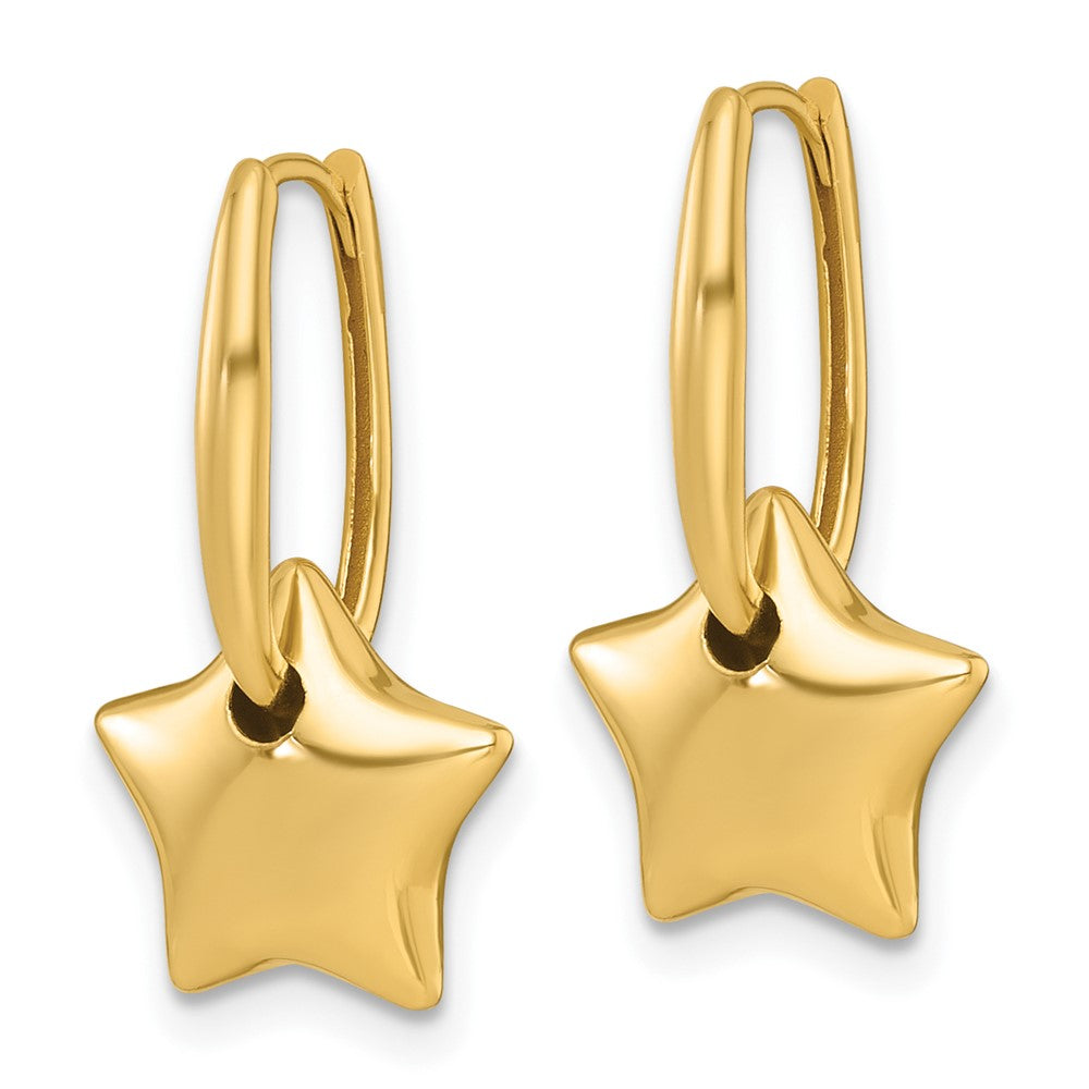 14K Gelbgold Poliert Hängend Gewölbt Stern Klappbar Creolen