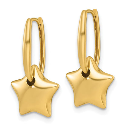 14K Gelbgold Poliert Hängend Gewölbt Stern Klappbar Creolen