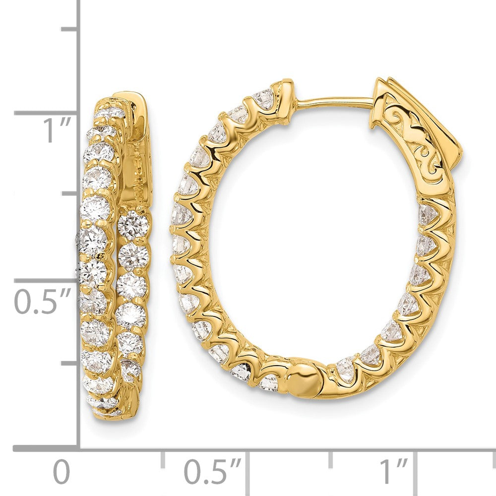 14K Gelbgold 2 Karat Diamant In/out Oval Creole mit Sicherheits Verschluss Ohrringe