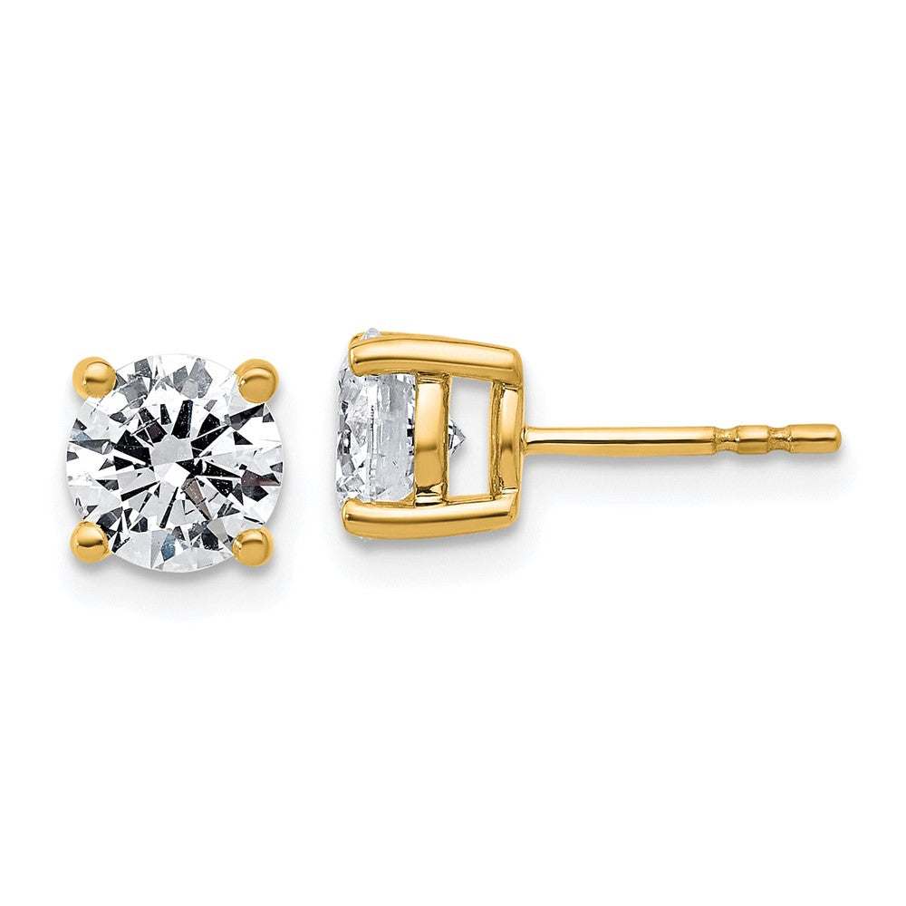 14K Gelbgold Ohrstecker mit 2 ct. Diamant im rundem Schliff aus dem Labor, VS+ F+, Vierzack-Fassung, komplett, leichtgewichtig