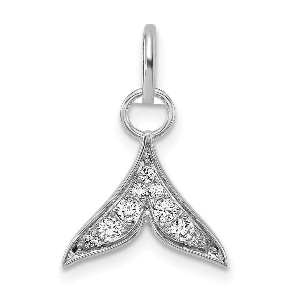 14K Weißgold Charm Wal-Flosse poliert mit Diamant