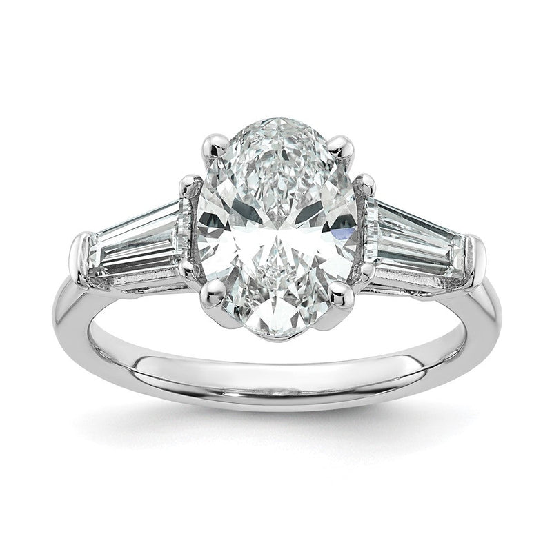 14K Weißgold 2 3/4 Karat Zertifiziert Im Labor Gezüchtet Diamant Vs+ F+ Oval und Verjüngt Baguette Komplett Dreistein Verlobungsring