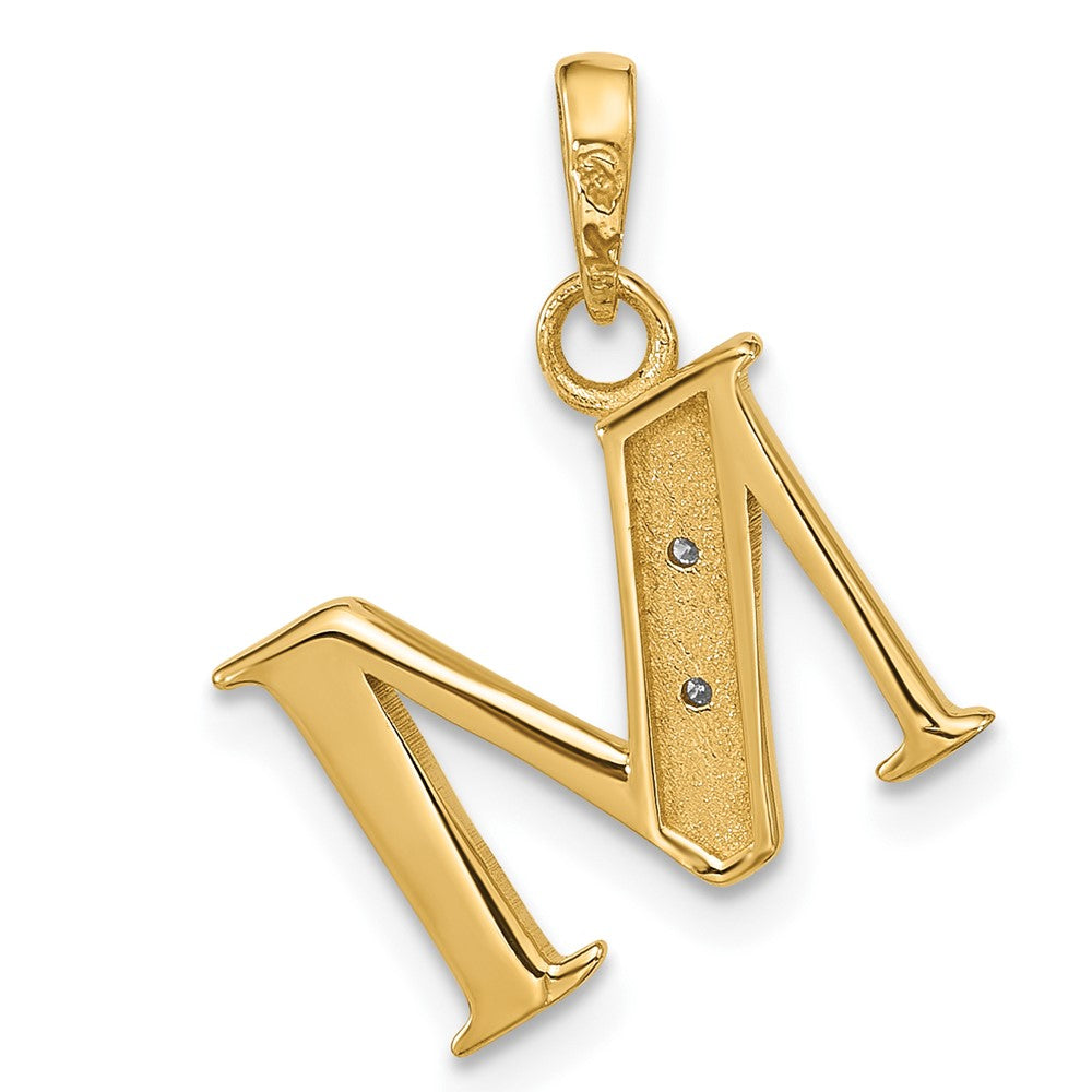 14K Gelbgold mit Rhodium Diamant-Buchstabe M Initial-Anhänger