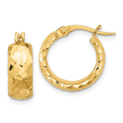 14K Gelbgold Poliert und Diamantiert 6mm Creolen