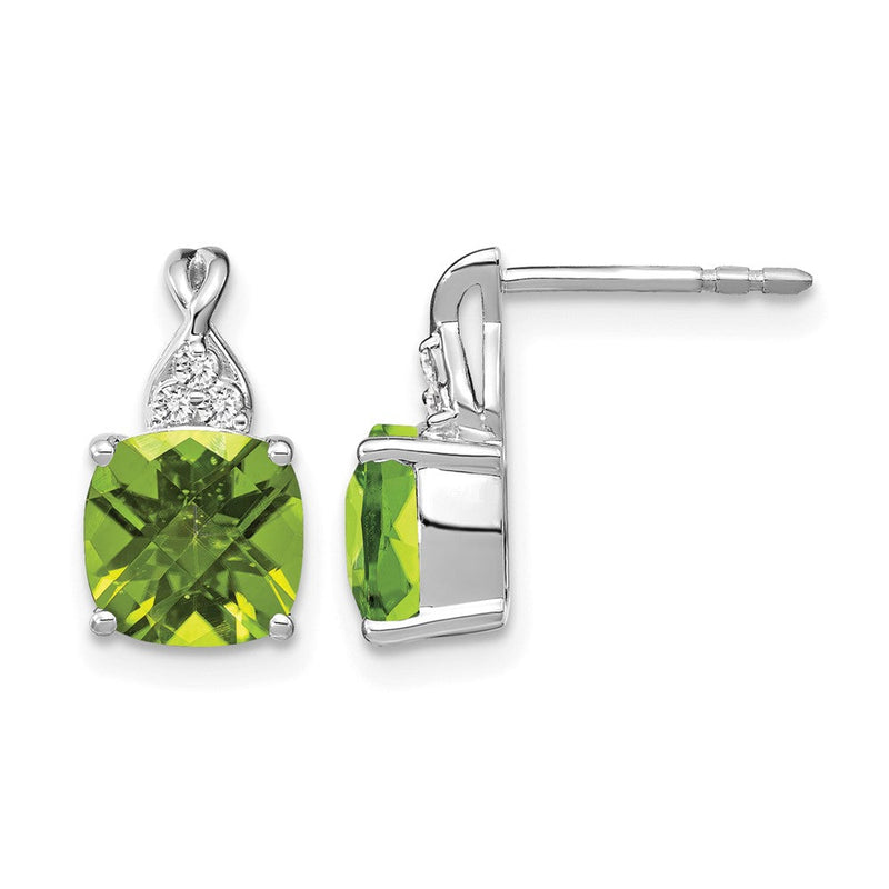 14K Weißgold 7 mm Kissenschliff Schachbrettschliff August-Geburtsstein/Peridot und Diamant Ohrstecker