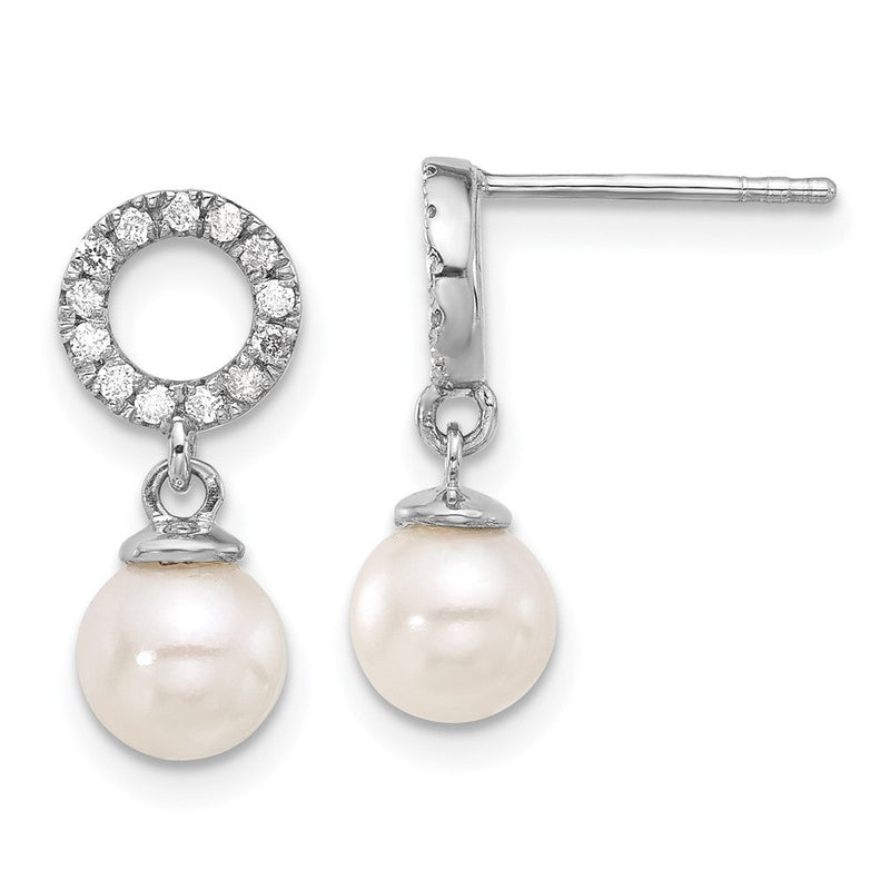 14K Weißgold 6-7mm Weiß Rund Akoya Salzwasser Zuchtperle Und.20 Karat Diamant Stecker Ohrhänger