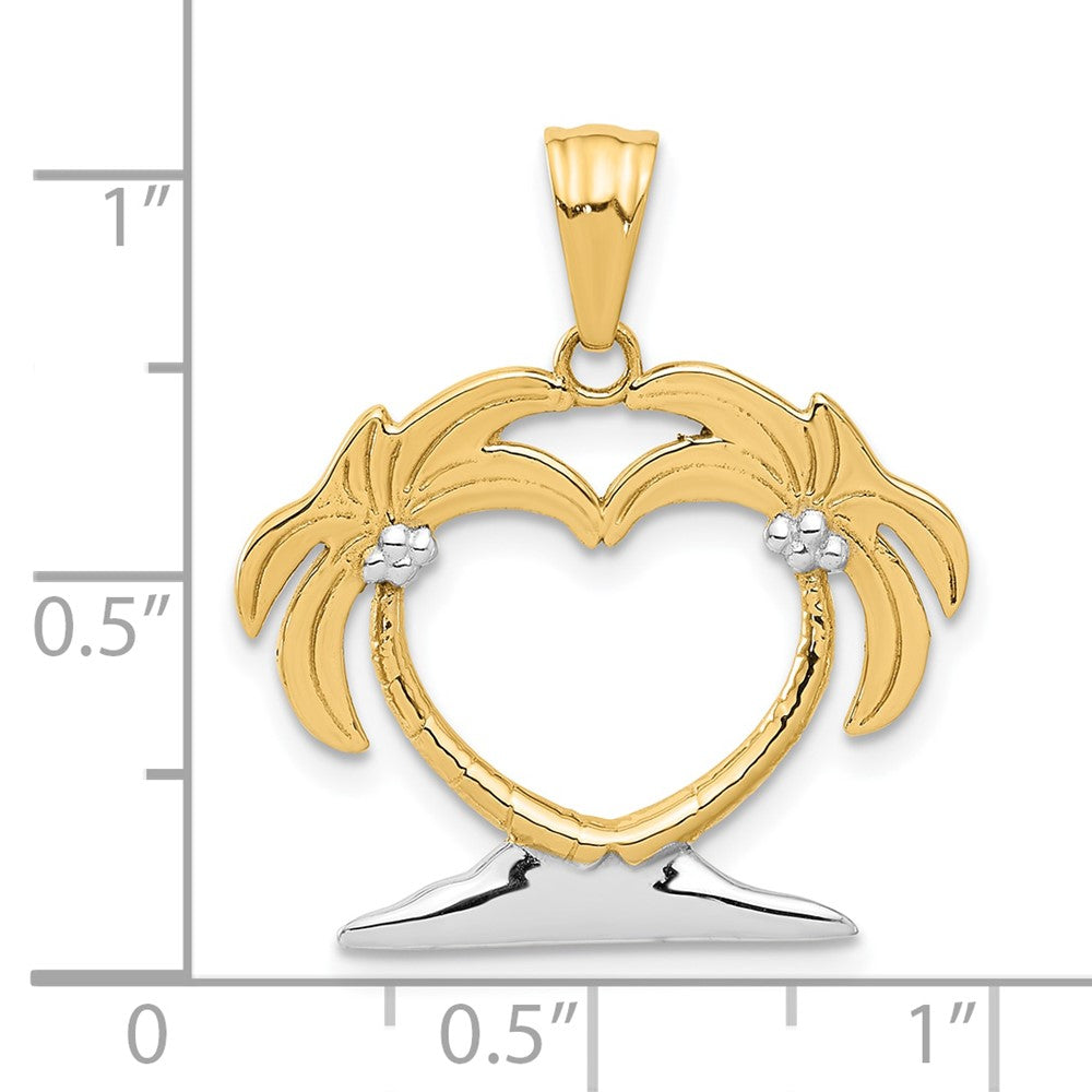14K Gelbgold mit Rhodium Palmenbaum-Herz-Anhänger
