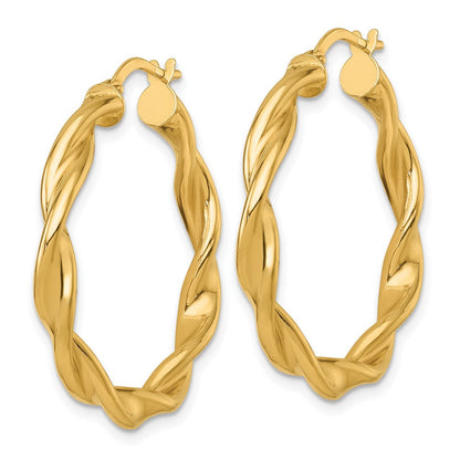 14K Gelbgold Poliert Gedreht 4.00 X 33mm Röhre Creolen