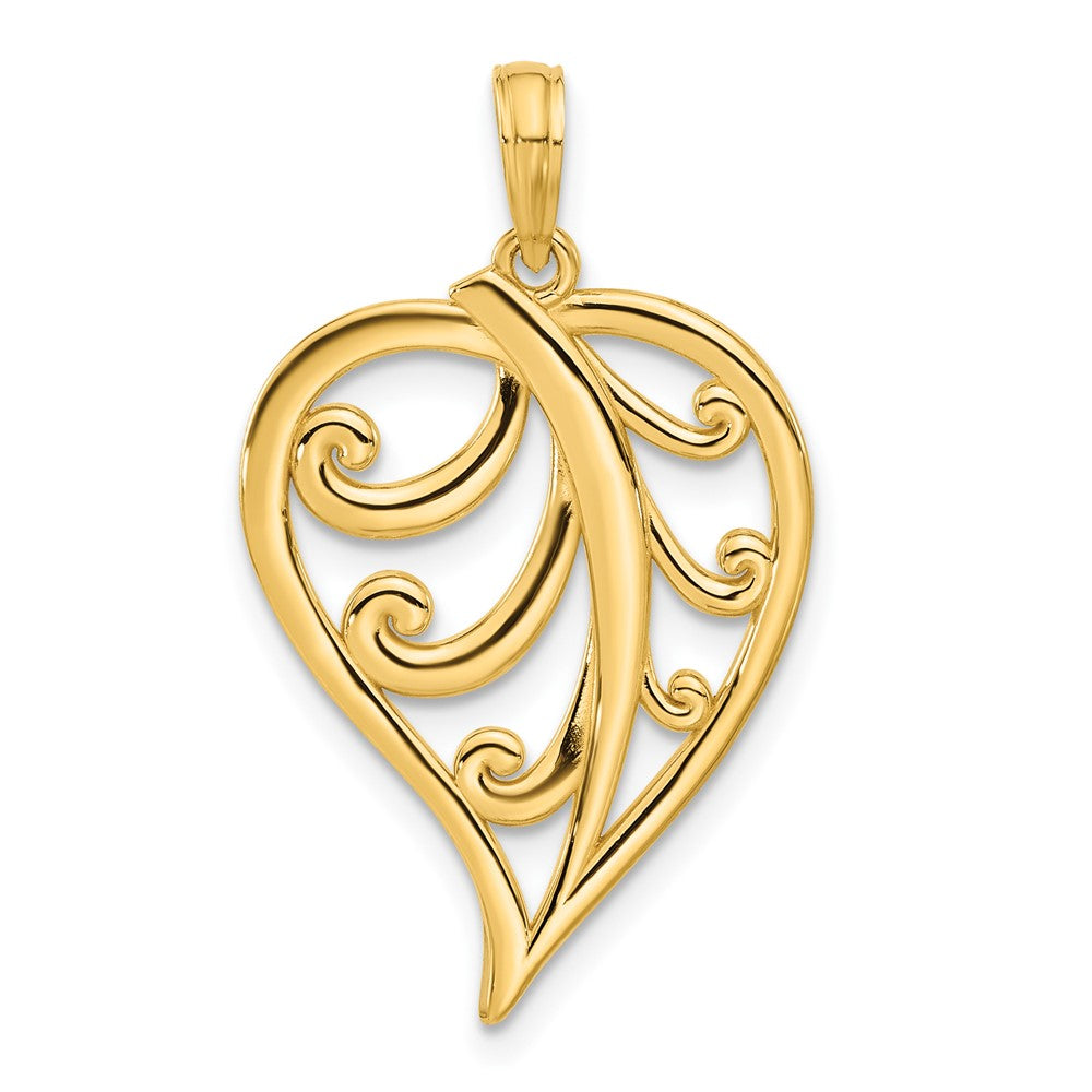 14K Gelbgold Polierter Blatt-Anhänger